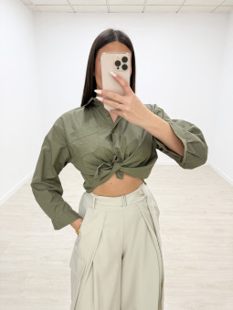 CAMISA POPELÍN CROP VERDE